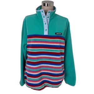 Lands End Womens Teal Multi Color Striped Fleece Heritage Pullover Jacket M